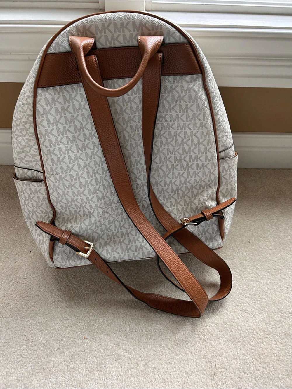 Michael Kors Cream and Brown MK Logo Backpack